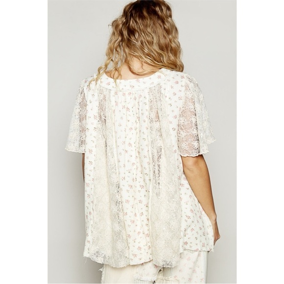 NEW POL Floral Lace Pearl Clear Sequined Trimmed Top Sz Small - Picture 10 of 12